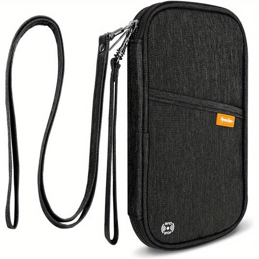 RFID Blocking Waterproof Passport Wallet Holder – Black Travel Document Organizer with Multiple Compartments, Credit Card Clutch Bag for Men and Women, Secure Travel Accessory | Sleek Wallet | Durable Zipper Closure