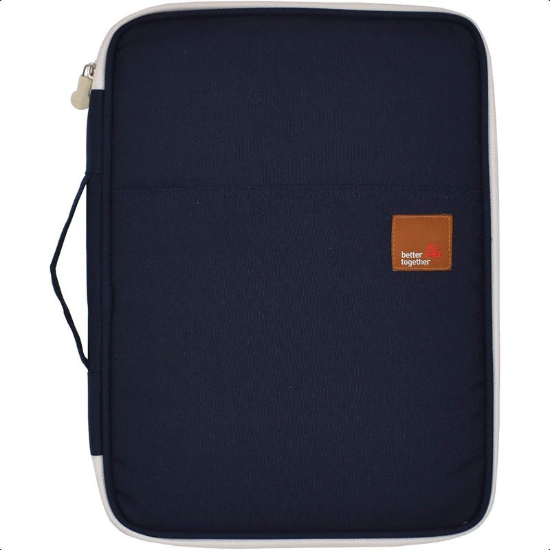 Dark Blue Travel Document Organizer - A4 Zipper Portfolio with Multiple Compartments, Durable Fabric & Ergonomic Handle for Business Travel, Office, School - Compact Portable File Holder, School Supply Storage, Smooth Texture Finish