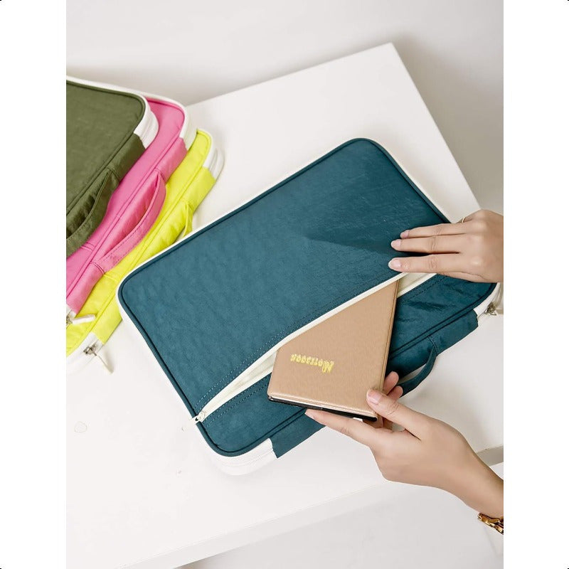 Dark Blue Travel Document Organizer - A4 Zipper Portfolio with Multiple Compartments, Durable Fabric & Ergonomic Handle for Business Travel, Office, School - Compact Portable File Holder, School Supply Storage, Smooth Texture Finish