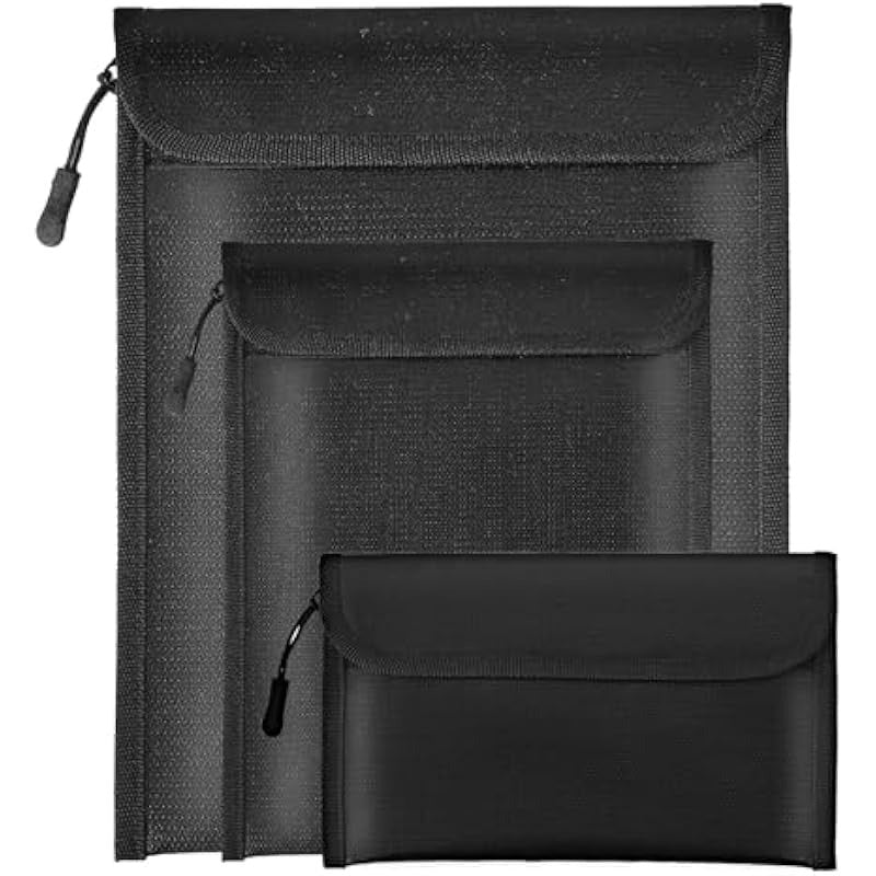 Fireproof Waterproof Document Bag 2000 3 Pack Fireproof Bags for Cash Documents with Locking Zipper Waterproof Money Bag Passport Holder Important Document Organizer Pouch Black