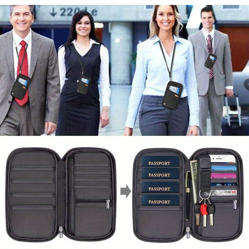 RFID Blocking Waterproof Passport Wallet Holder – Black Travel Document Organizer with Multiple Compartments, Credit Card Clutch Bag for Men and Women, Secure Travel Accessory | Sleek Wallet | Durable Zipper Closure