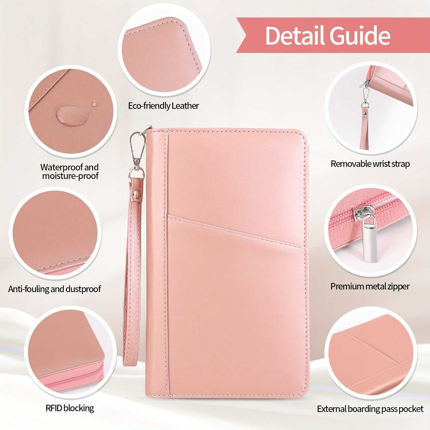 KISSKI RFID Blocking Waterproof Faux Leather Passport Holder for Family - Large Capacity Travel Document Organizer with Multiple Compartments, Credit Card Slots & Pen Holder, Lightweight Pink Travel Wallet