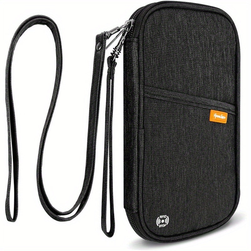 RFID Blocking Waterproof Passport Wallet Holder – Black Travel Document Organizer with Multiple Compartments, Credit Card Clutch Bag for Men and Women, Secure Travel Accessory | Sleek Wallet | Durable Zipper Closure