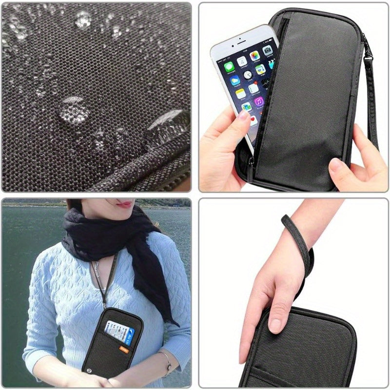 RFID Blocking Waterproof Passport Wallet Holder – Black Travel Document Organizer with Multiple Compartments, Credit Card Clutch Bag for Men and Women, Secure Travel Accessory | Sleek Wallet | Durable Zipper Closure