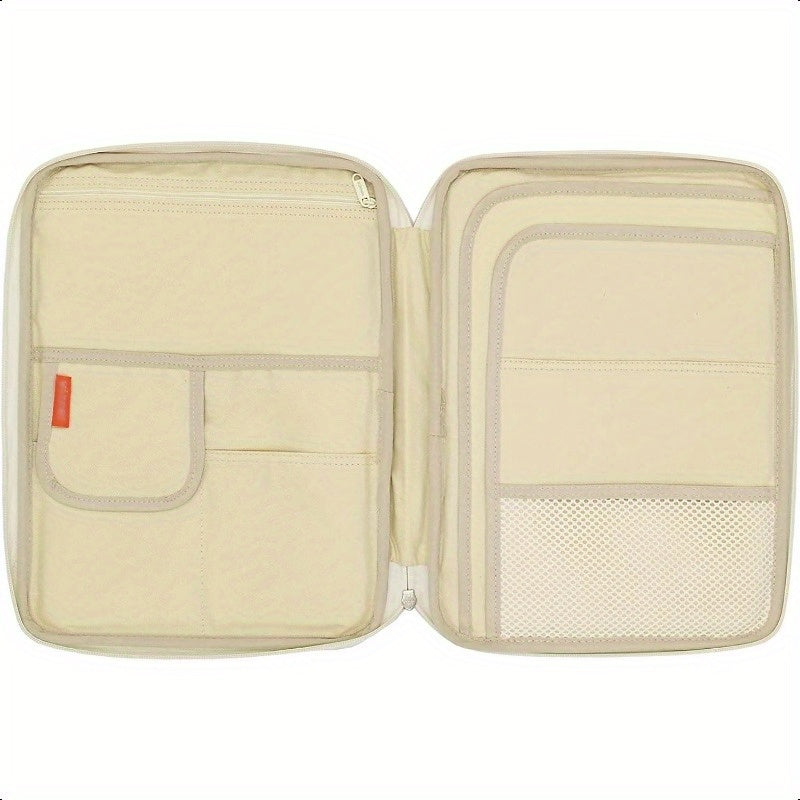 Dark Blue Travel Document Organizer - A4 Zipper Portfolio with Multiple Compartments, Durable Fabric & Ergonomic Handle for Business Travel, Office, School - Compact Portable File Holder, School Supply Storage, Smooth Texture Finish